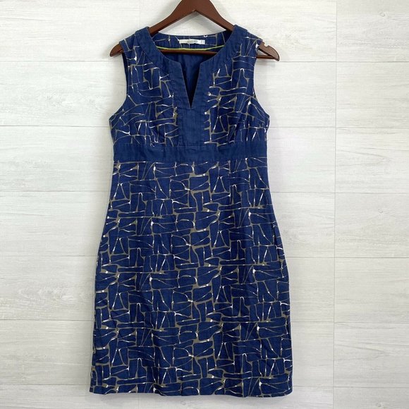 Boden Navy and Gold Geometric Midi Dress - Picture 1 of 8